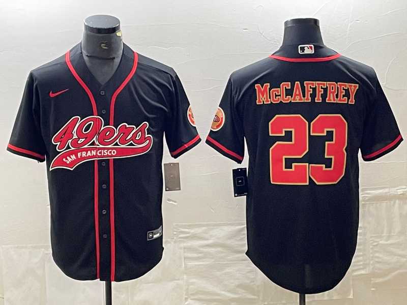 Men's San Francisco 49ers #23 Christian McCaffrey Black Red With Patch Cool Base Stitched Baseball Jersey,We sell and wholesale Men's San Francisco 49ers #23 Christian McCaffrey Black Red With Patch Cool Base Stitched Baseball Jersey on line form chian!